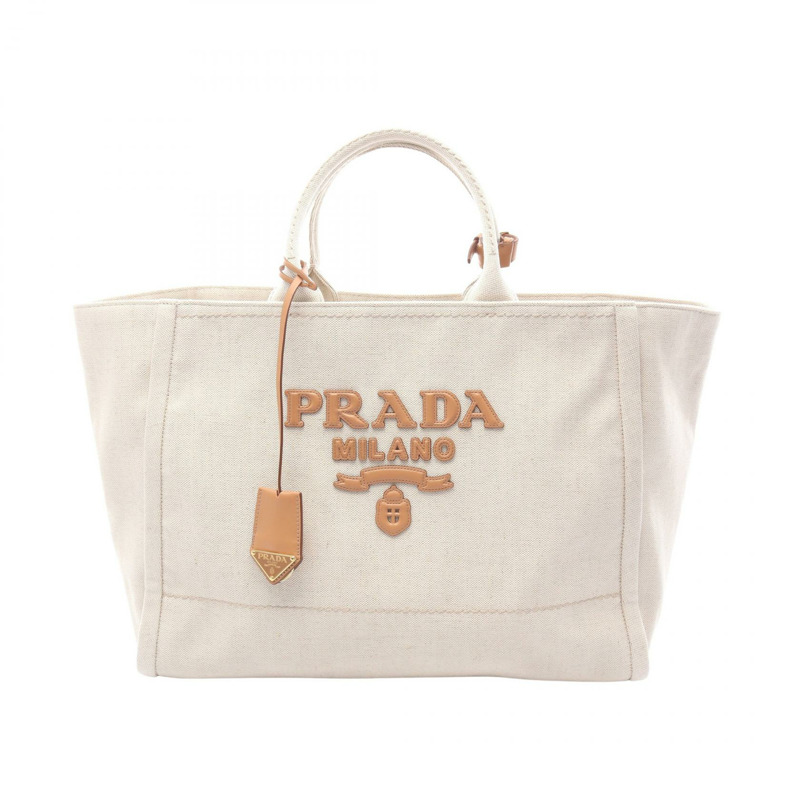 PRADA Jardinire 亞麻混紡手提包 2VG125 帆布 米棕色 二手 男女通用-0