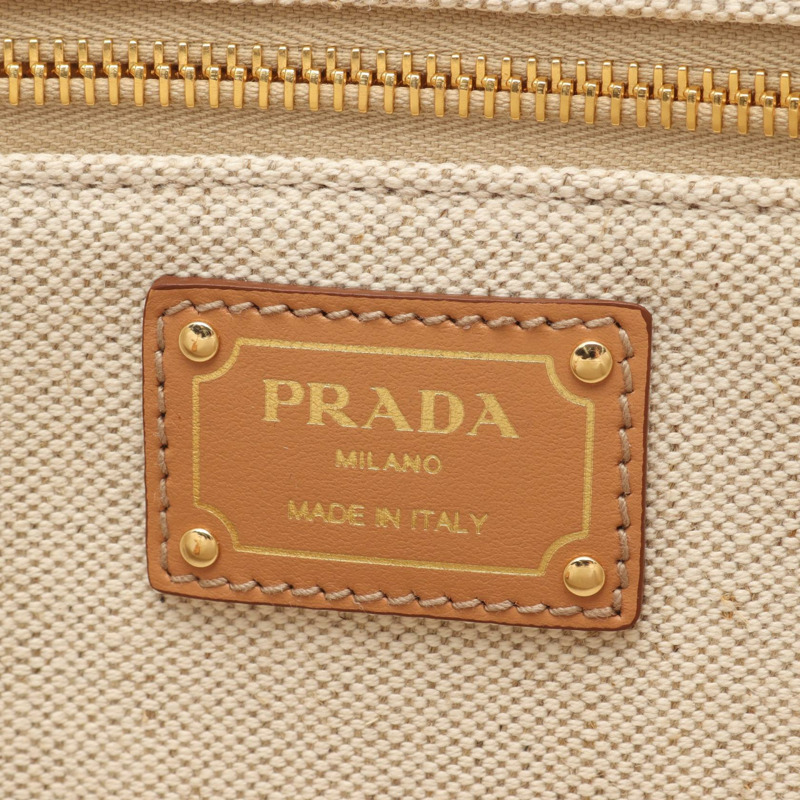 PRADA Jardinire 亞麻混紡手提包 2VG125 帆布 米棕色 二手 男女通用-3
