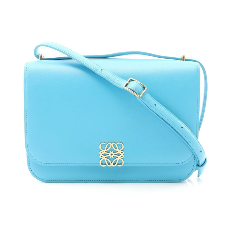 LOEWE Goya 中斜挎單肩包,藍色皮革,二手,女士,金色五金-0