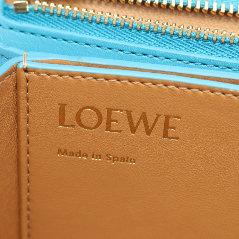 LOEWE Goya 中斜挎單肩包,藍色皮革,二手,女士,金色五金-3
