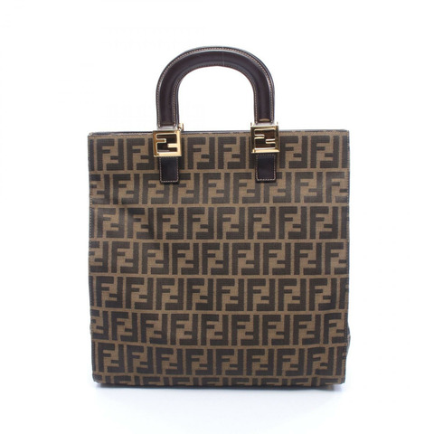 FENDI Zucca 手提包 帆布皮革 棕色 二手 女士
