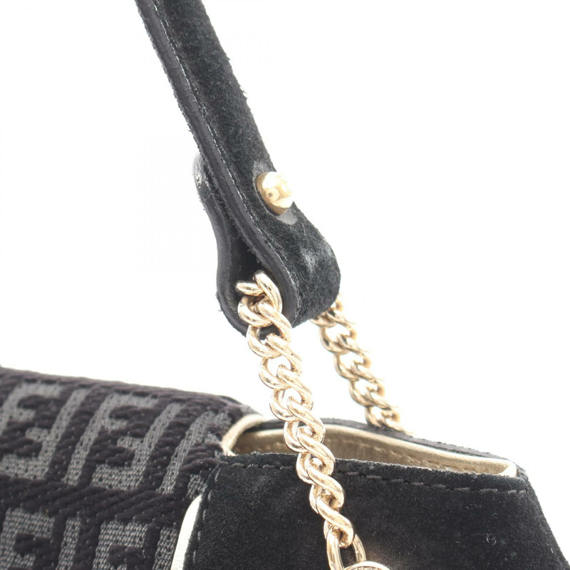 FENDI Zucchino 單肩手提包 8BR406 黑色絨面革 二手 女士-5