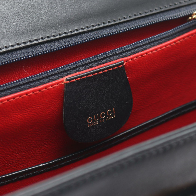 GUCCI 竹節單肩斜背包 黑色真皮二手女款-3