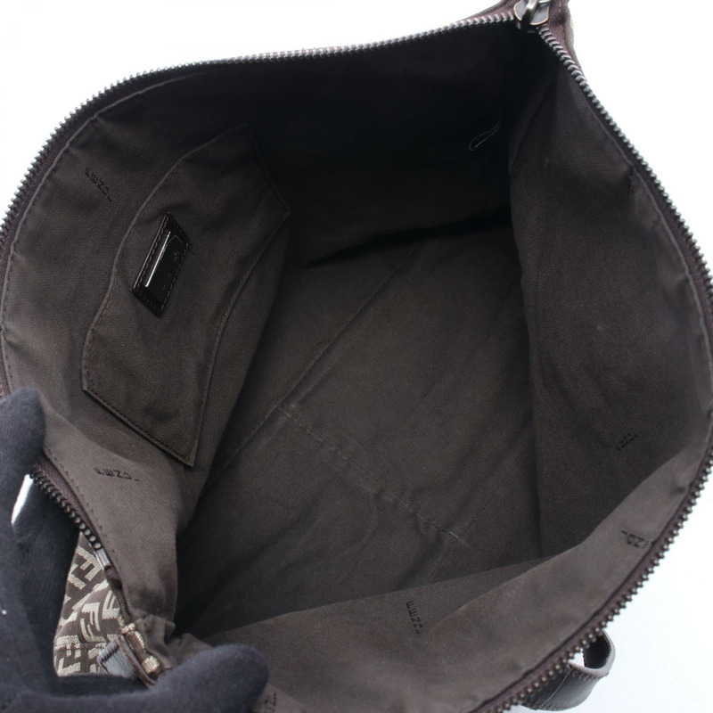 FENDI Zucchino 手提包，帆布皮革，棕色/米色，二手女款-2