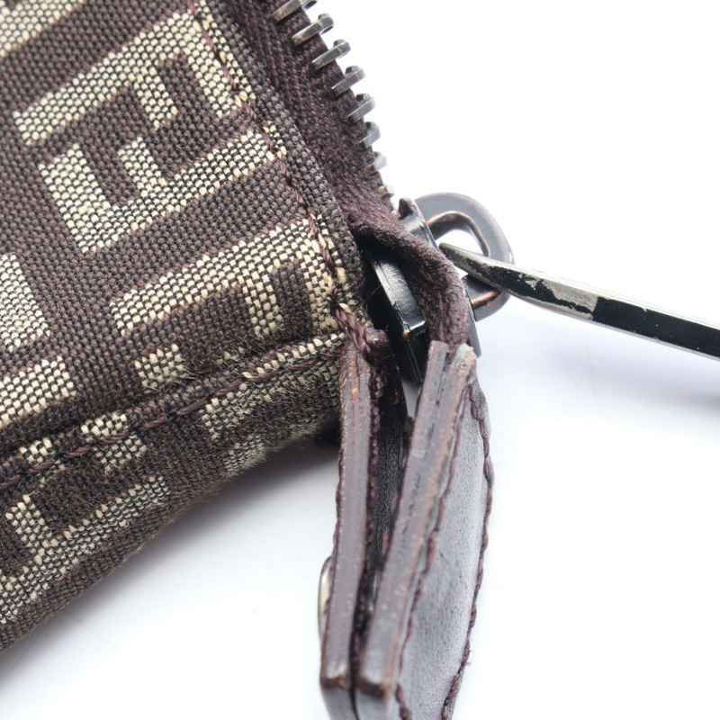 FENDI Zucchino 手提包，帆布皮革，棕色/米色，二手女款-6
