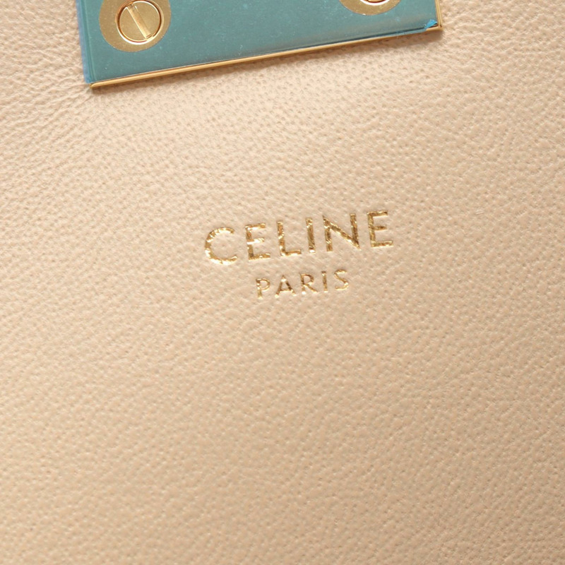 CELINE C 絎縫鏈條單肩包,米色皮革,二手,女士,金色五金-3