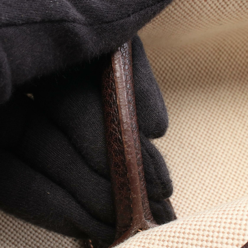 愛馬仕 Garden Party PM 手提包,帆布 H 皮革,棕色米色,二手,女士 K SHW-10