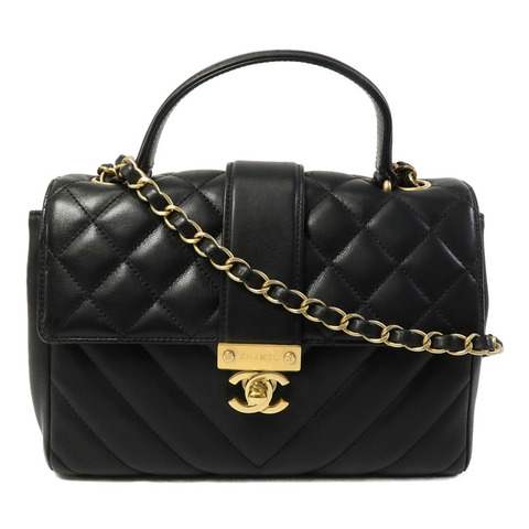CHANEL 牛皮皮革Top Handle Flap鏈帶手挽肩背兩用袋
