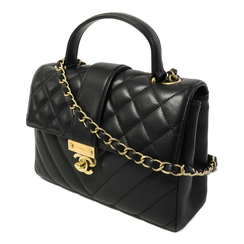CHANEL 牛皮皮革Top Handle Flap鏈帶手挽肩背兩用袋-1