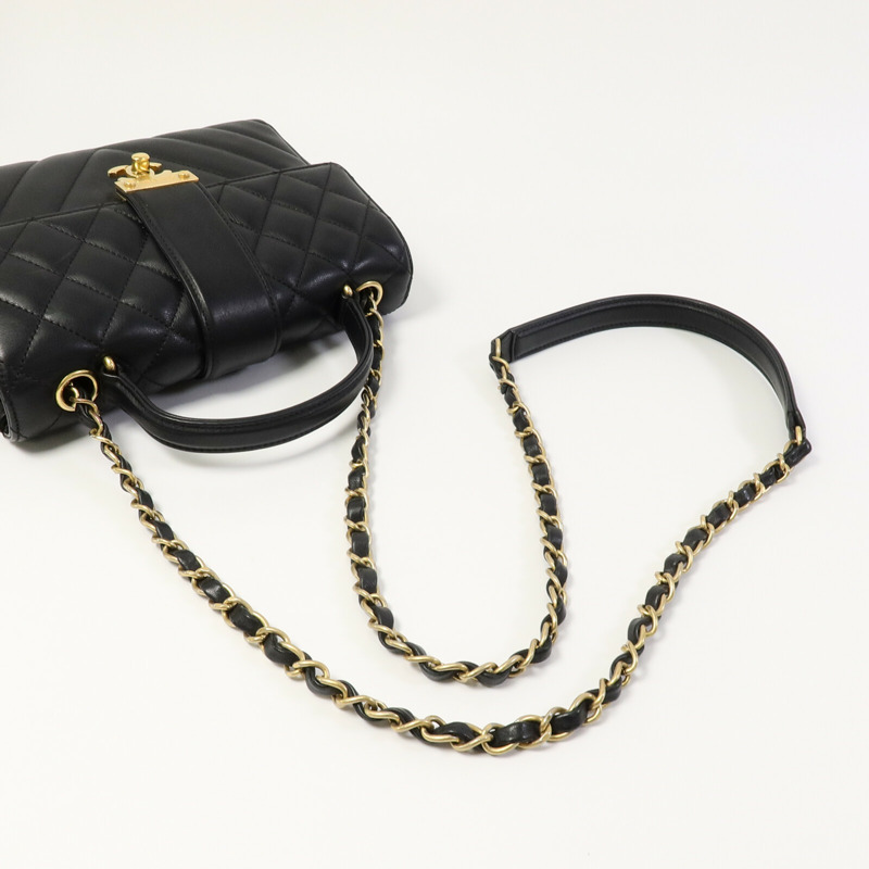 CHANEL 牛皮皮革Top Handle Flap鏈帶手挽肩背兩用袋-8
