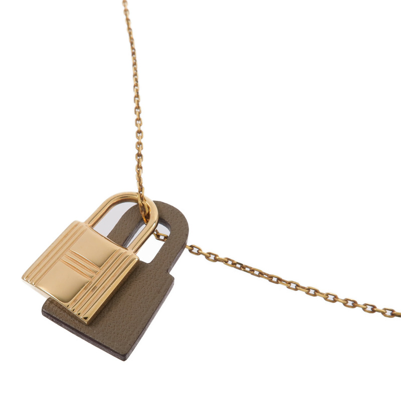HERMES Swift皮革/金屬O'Kelly Necklace項鍊Etoupe-2