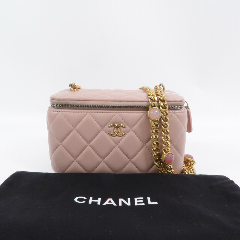 CHANEL 羊皮皮革Vanity Case鏈帶肩背袋-10
