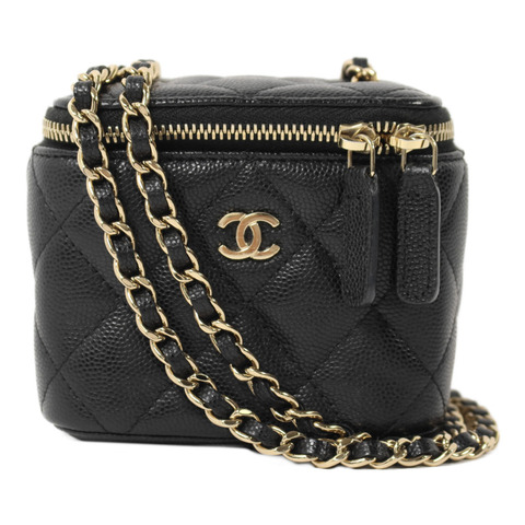 CHANEL 牛皮皮革Vanity Case鏈帶肩背袋