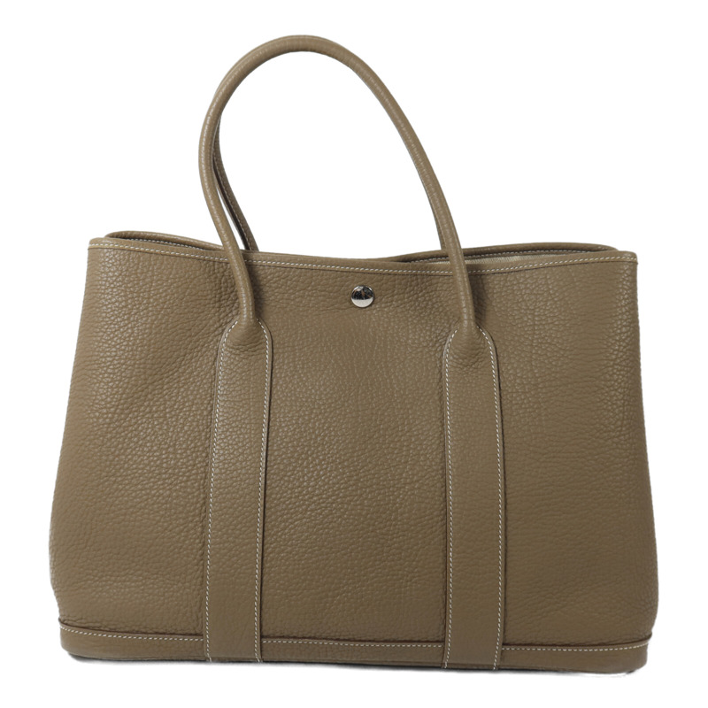 HERMES Clemence皮革Garden Party PM手挽袋Etoupe-1