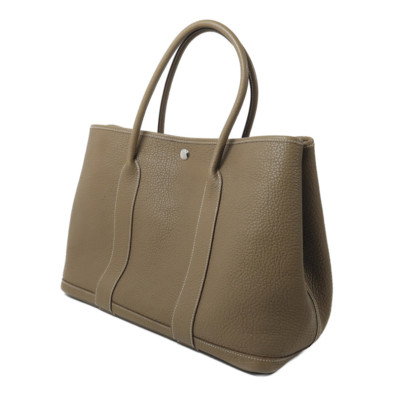 HERMES Clemence皮革Garden Party PM手挽袋Etoupe-2