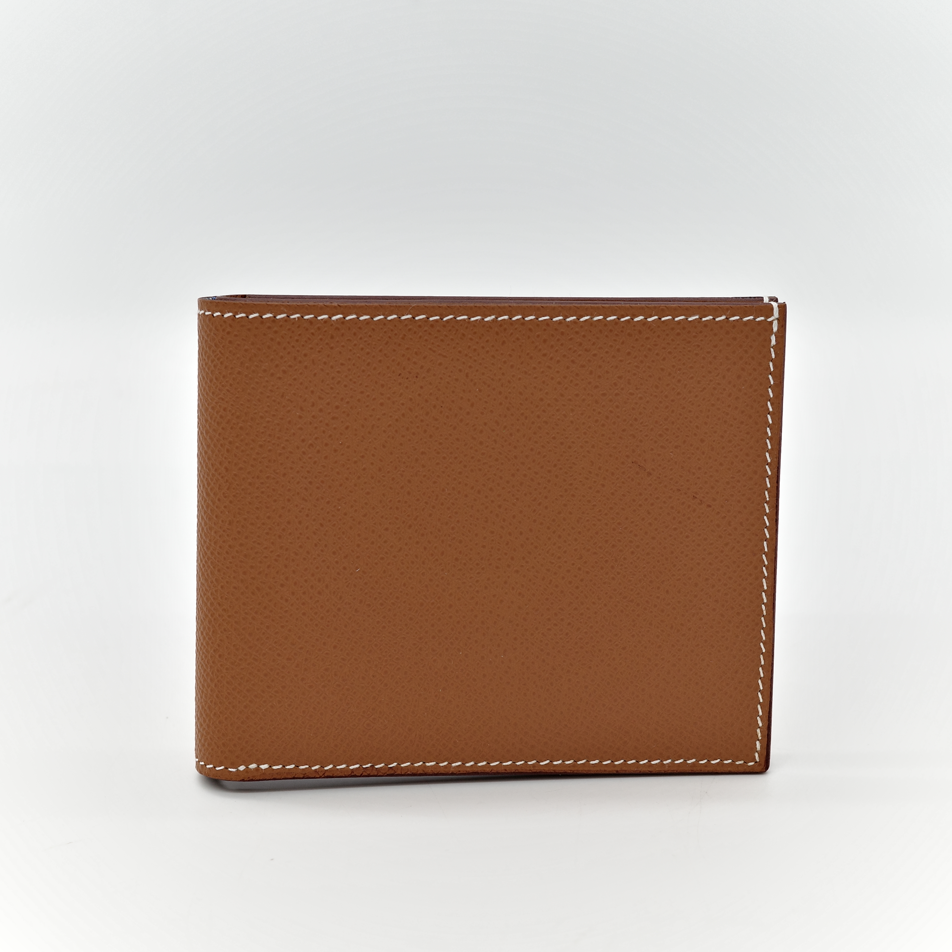 Hermès 愛馬仕 金棕 牛皮 兩折 短夾 絲巾內裡 U刻-1