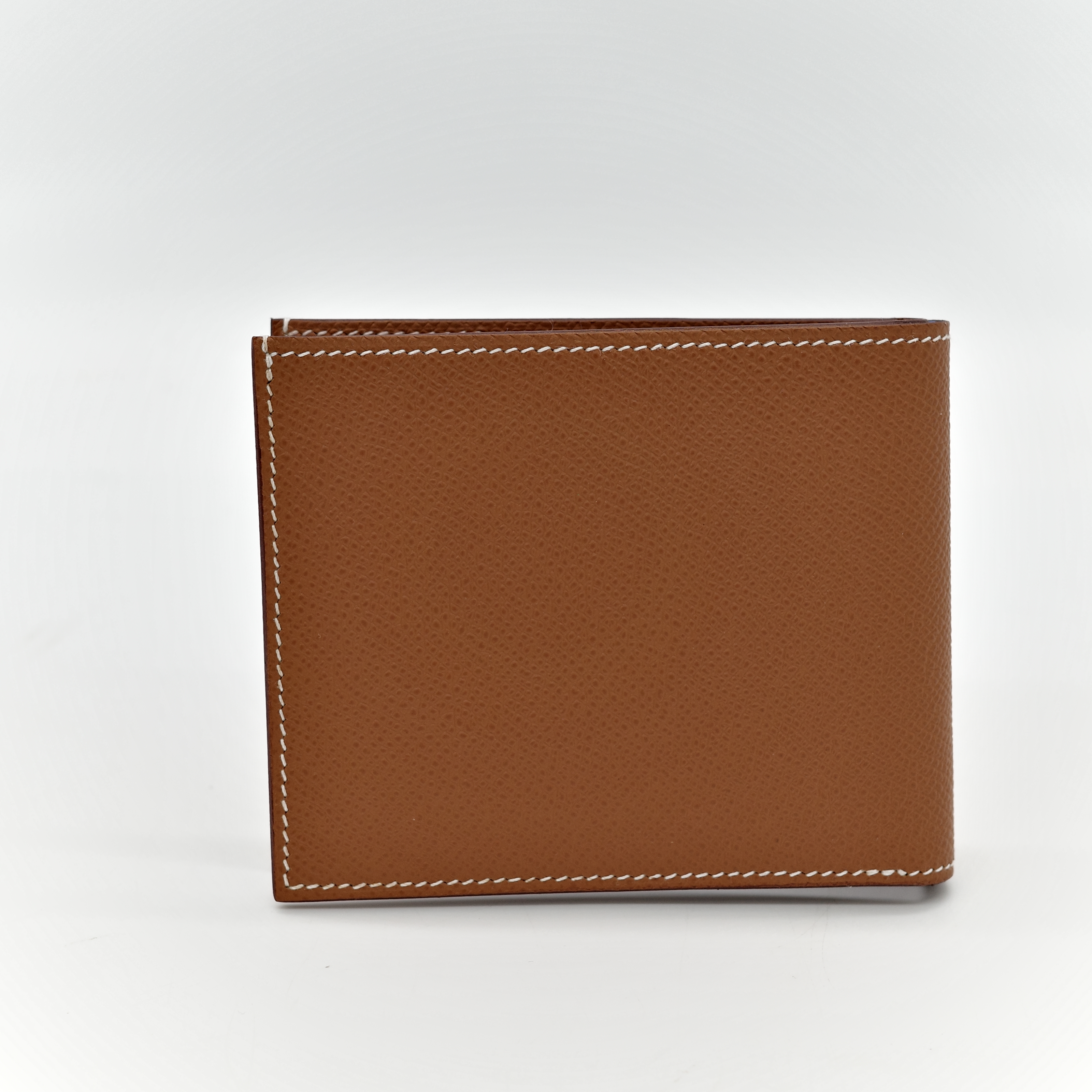 Hermès 愛馬仕 金棕 牛皮 兩折 短夾 絲巾內裡 U刻-2