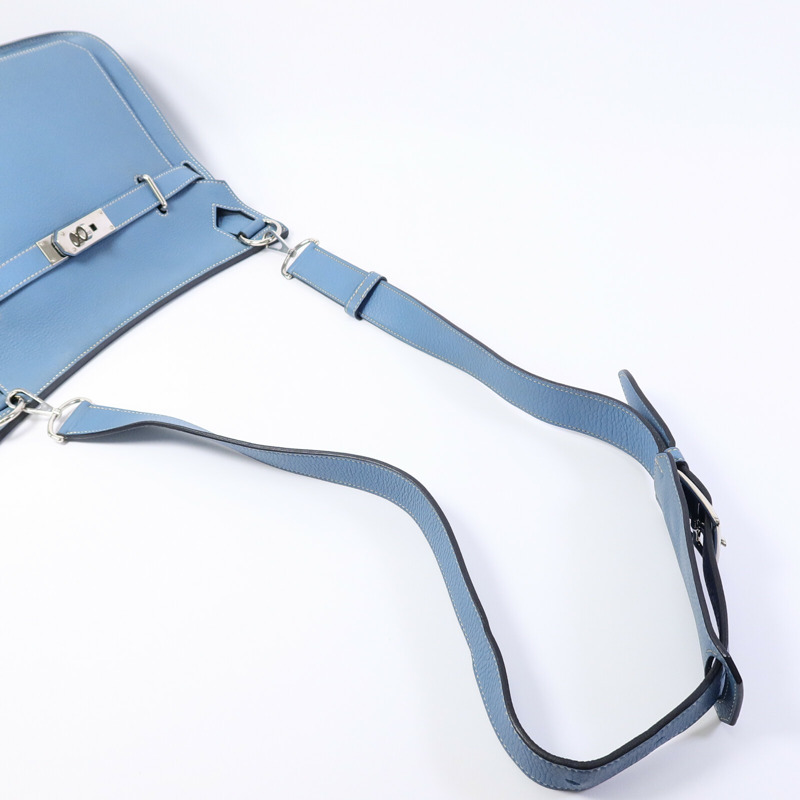 HERMES Clemence皮革Jypsiere 34肩背袋Bleu Jean-8