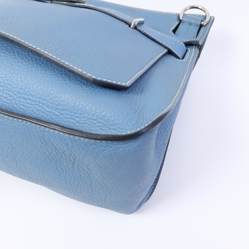 HERMES Clemence皮革Jypsiere 34肩背袋Bleu Jean-9