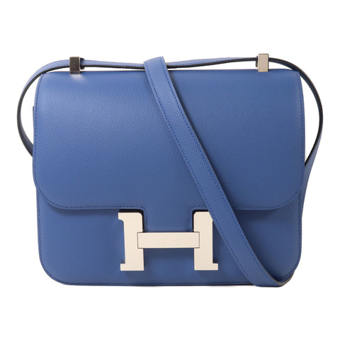 HERMES Epsom皮革Constance 24肩背袋Blue Agate/Gris Mouette