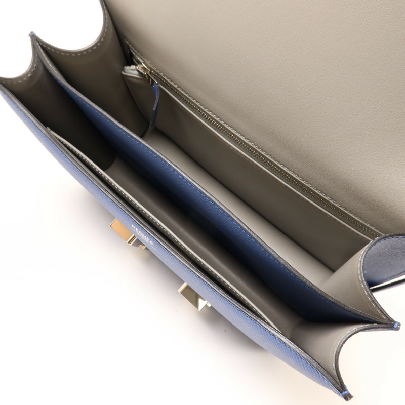HERMES Epsom皮革Constance 24肩背袋Blue Agate/Gris Mouette-4