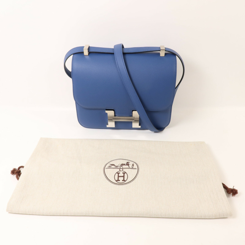 HERMES Epsom皮革Constance 24肩背袋Blue Agate/Gris Mouette-8