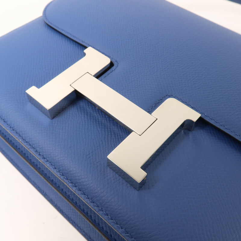 HERMES Epsom皮革Constance 24肩背袋Blue Agate/Gris Mouette-9