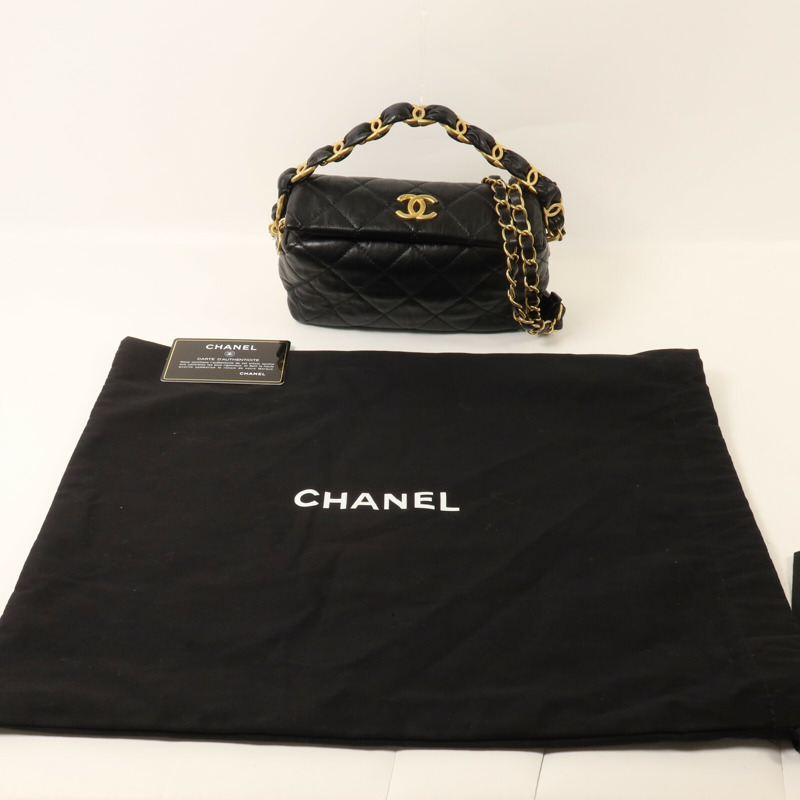 CHANEL 羊皮皮革Hobo Bag鏈帶手挽肩背兩用袋-9