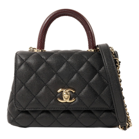 CHANEL 牛皮皮革Mini Coco Handle鏈帶手挽肩背兩用袋