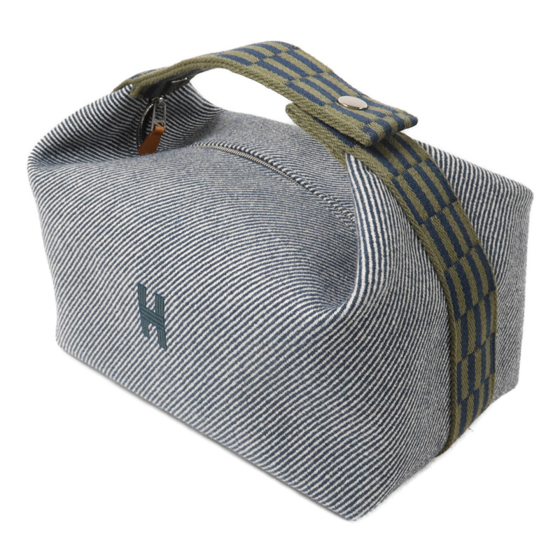 HERMES 羊毛/帆布Bride a Brac GM手挽袋Bleu Abysse-2