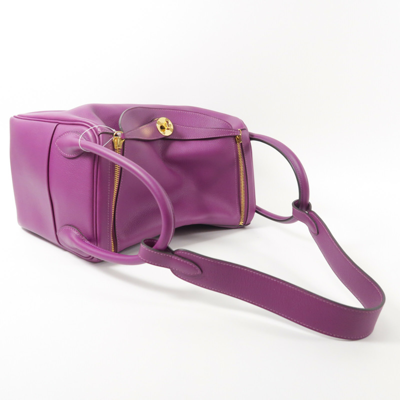 HERMES Evercolor皮革Lindy 30手挽肩背兩用袋Anemone-8