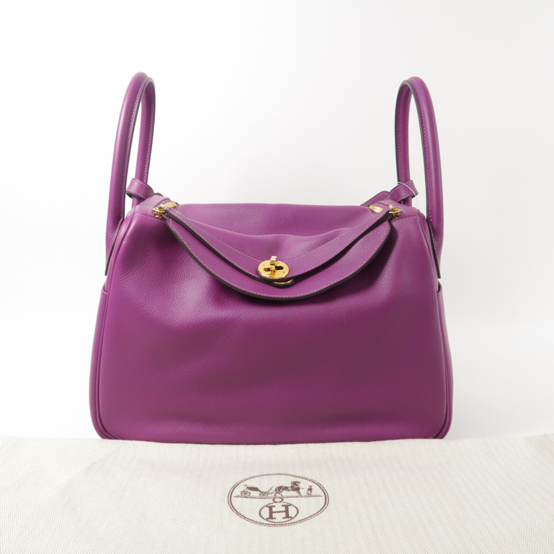 HERMES Evercolor皮革Lindy 30手挽肩背兩用袋Anemone-9