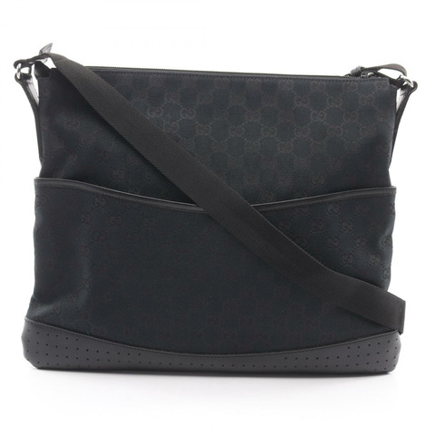 GUCCI GG帆布肩斜背包 145856 帆布皮革黑色二手女款