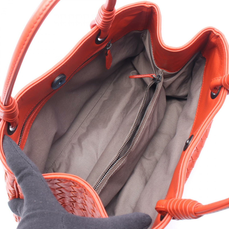 BOTTEGA VENETA Intrecciato Satchel Tote Handbag 皮革橙色二手女款-2