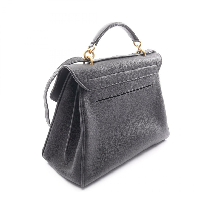 Salvatore Ferragamo Margot Gancini 黑色皮革單肩手提包,二手女款,金色五金配件-1