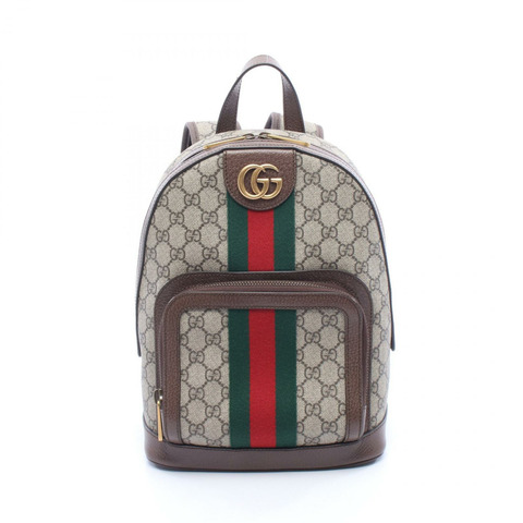 GUCCI Ophidia GG Supreme 雙肩包帆布皮革米棕色二手
