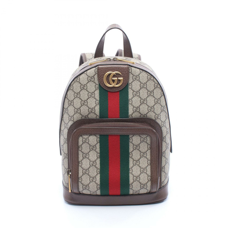 GUCCI Ophidia GG Supreme 雙肩包帆布皮革米棕色二手-0