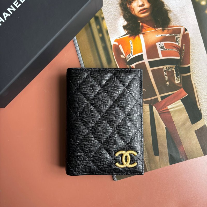 剛購入未使用 ::CHANEL:: 25P 黑色荔枝牛皮 雙折護照夾中型錢包 卡包-0