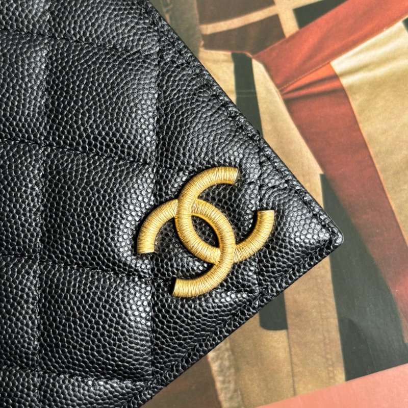 剛購入未使用 ::CHANEL:: 25P 黑色荔枝牛皮 雙折護照夾中型錢包 卡包-5