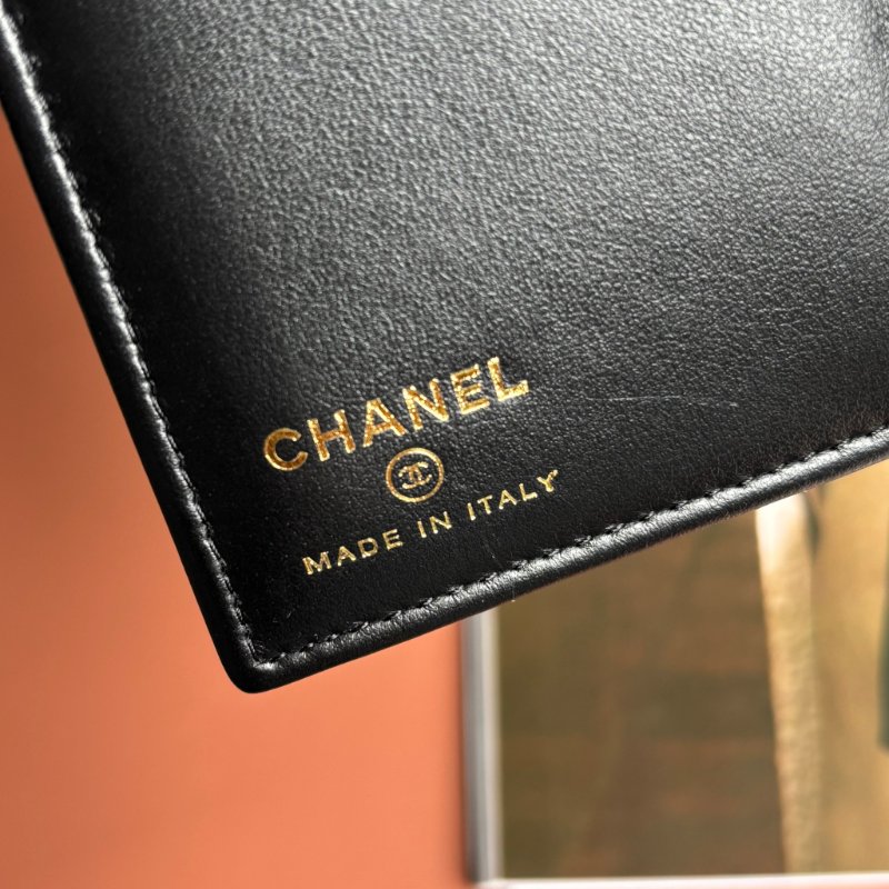 剛購入未使用 ::CHANEL:: 25P 黑色荔枝牛皮 雙折護照夾中型錢包 卡包-9