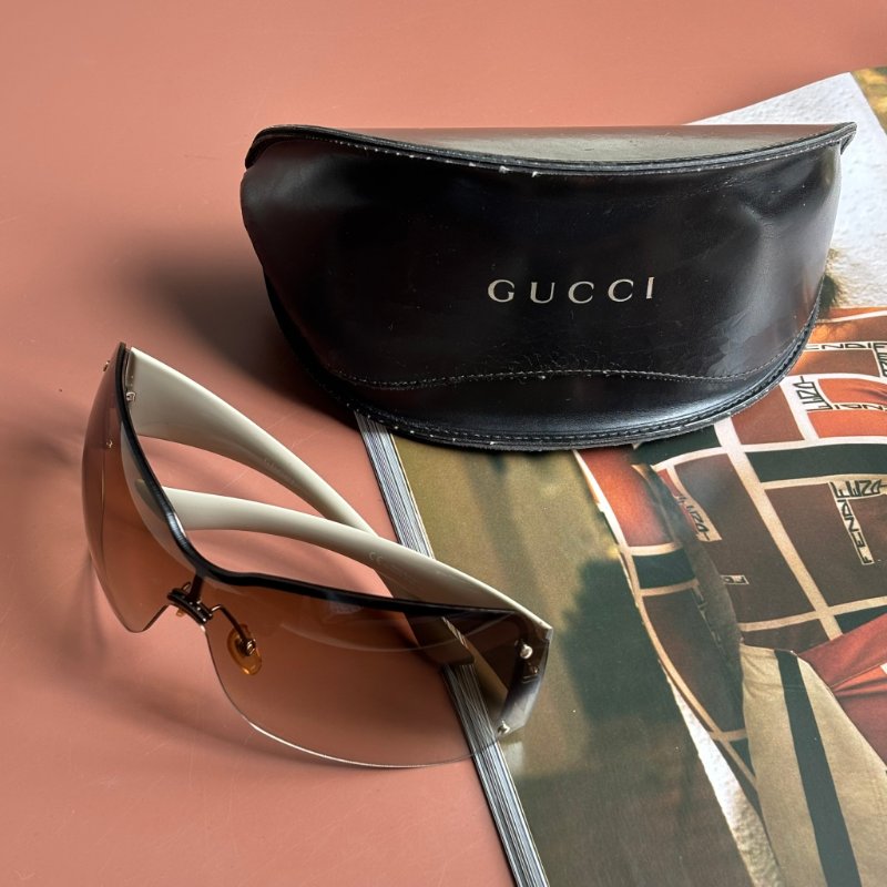 ::GUCCI:: Y2K 米白色咖啡鏡片 墨鏡 太陽眼鏡-0
