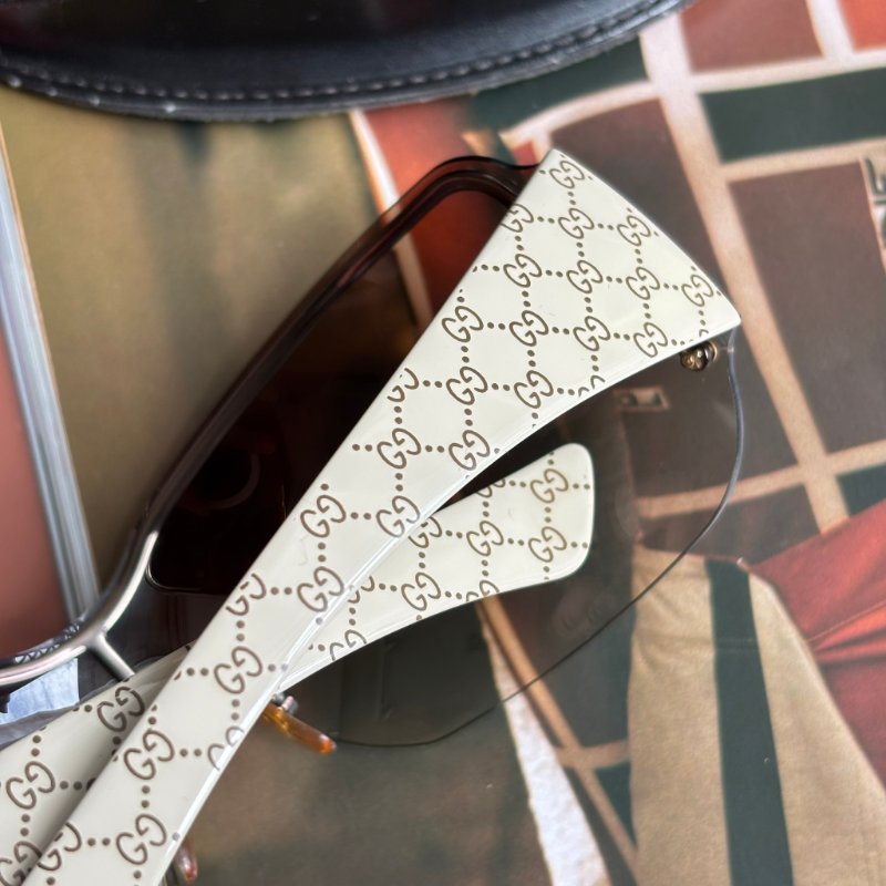 ::GUCCI:: Y2K 米白色咖啡鏡片 墨鏡 太陽眼鏡-5