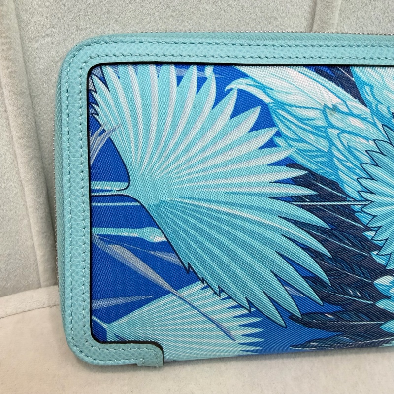 Hermes Flamingo Party Soie-Cool 藍色Epsom拼絲綢布長夾 XC501-5