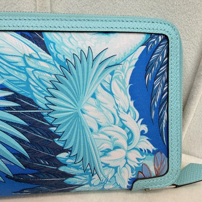 Hermes Flamingo Party Soie-Cool 藍色Epsom拼絲綢布長夾 XC501-6