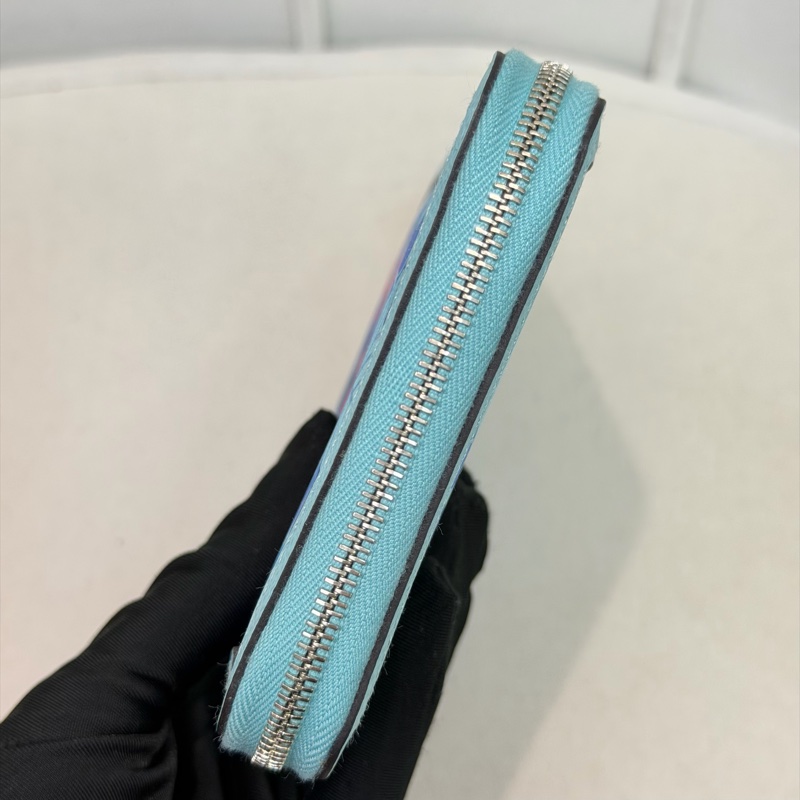 Hermes Flamingo Party Soie-Cool 藍色Epsom拼絲綢布長夾 XC501-7