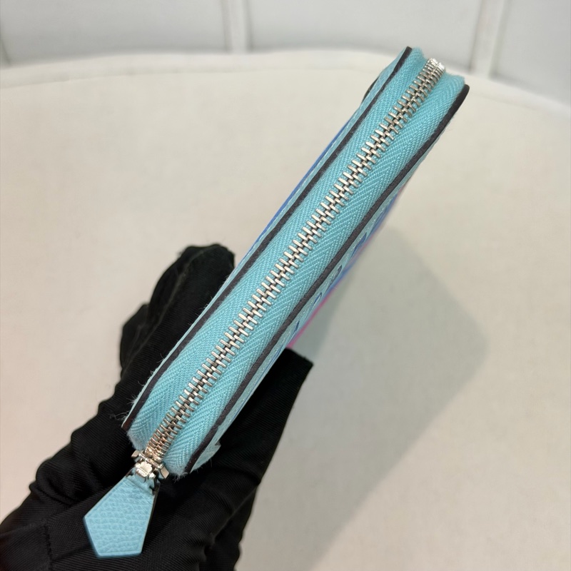 Hermes Flamingo Party Soie-Cool 藍色Epsom拼絲綢布長夾 XC501-8