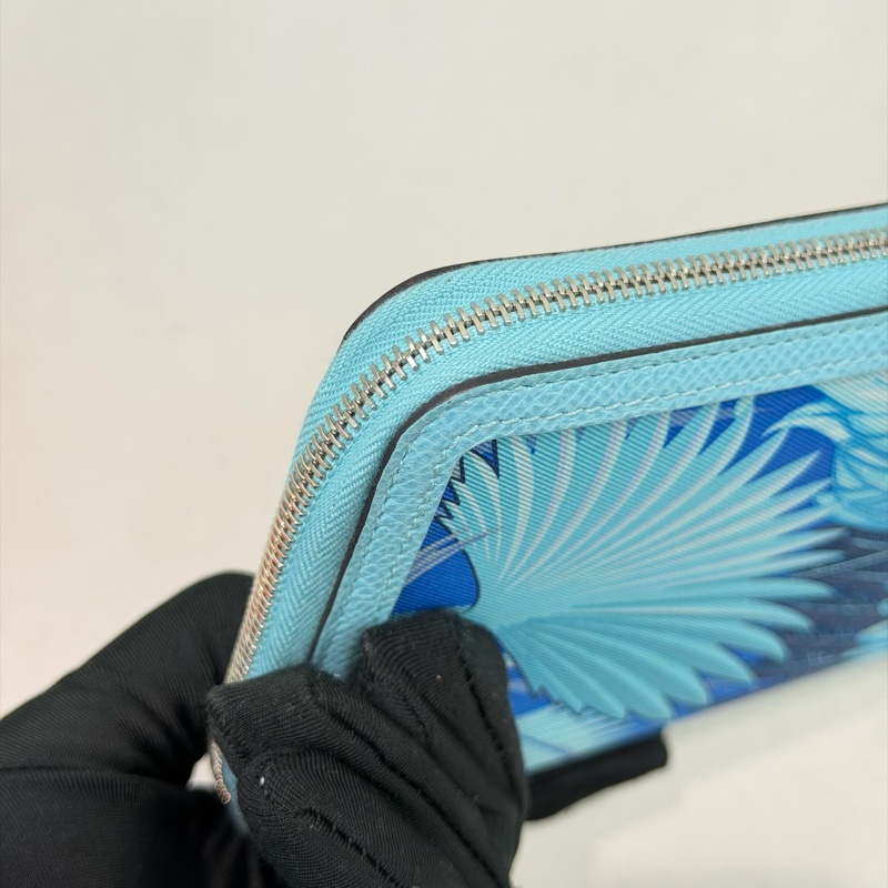 Hermes Flamingo Party Soie-Cool 藍色Epsom拼絲綢布長夾 XC501-11