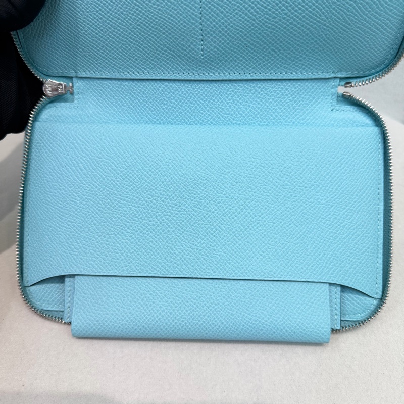 Hermes Flamingo Party Soie-Cool 藍色Epsom拼絲綢布長夾 XC501-22