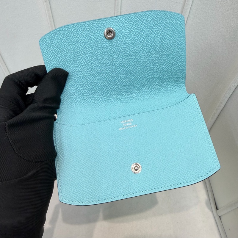 Hermes Flamingo Party Soie-Cool 藍色Epsom拼絲綢布長夾 XC501-31