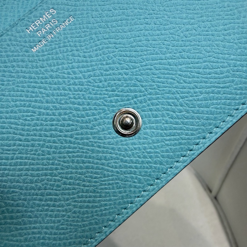 Hermes Flamingo Party Soie-Cool 藍色Epsom拼絲綢布長夾 XC501-35